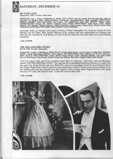program page 10 of 12 titled The films of George Cukor, source: Pacific Film Archive