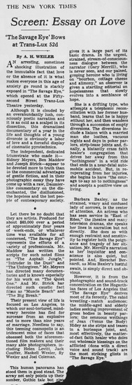 review titled Screen : Essay on love, source: New York Times