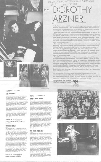 program note titled Dorothy Arzner, source: UCLA Film and Television Archive