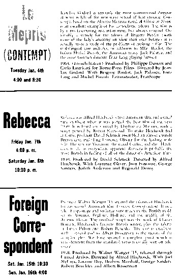 program page 5 of 16 titled Alfred Hitchcock:  part two American years 1940-1951, source: Dartmouth Film Society