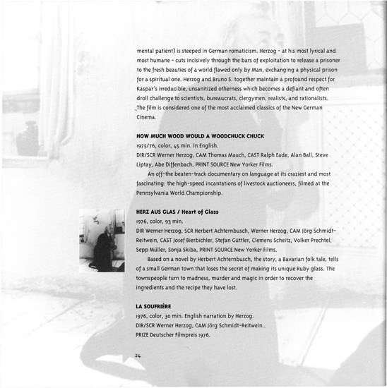 booklet page 25 of 33 titled The great ecstasies of the filmmaker Werner Herzog : a retrospektive 1967-1995, source: Goethe-Institut