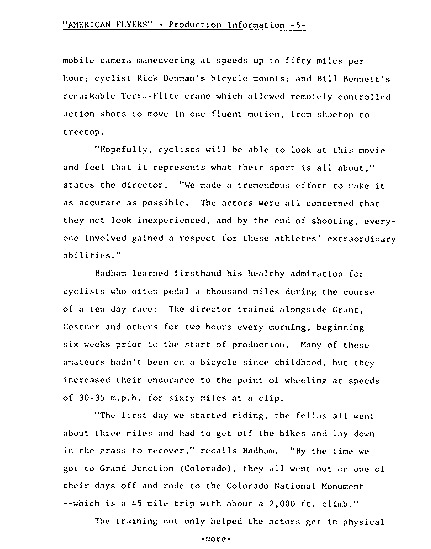 press kit page 6 of 21 titled American flyers, source: Warner Bros.