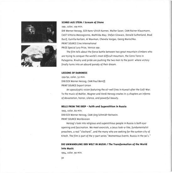 booklet page 31 of 33 titled The great ecstasies of the filmmaker Werner Herzog : a retrospektive 1967-1995, source: Goethe-Institut