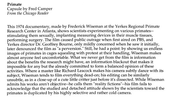 review titled Primate, source: Reader (Chicago, Ill.)