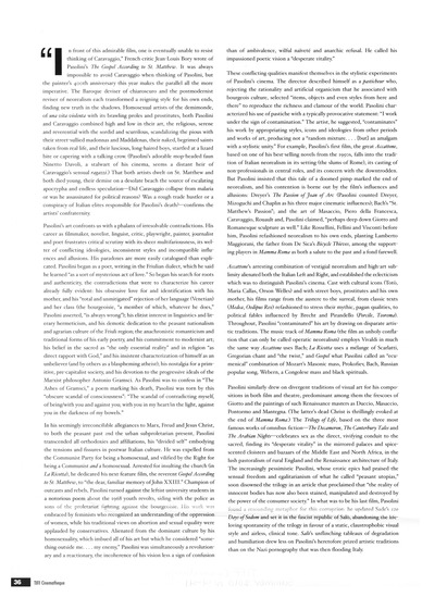 program note page 3 of 8 titled Pier Paolo Pasolini: the poet of contamination, source: Cinematheque Ontario/a division of Toronto International Film Festival Group