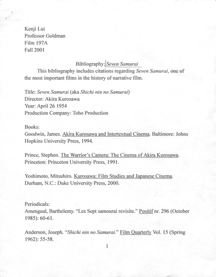 Bibliography Seven Samurai Cinefiles