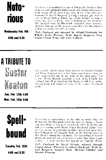 program page 11 of 16 titled Alfred Hitchcock:  part two American years 1940-1951, source: Dartmouth Film Society