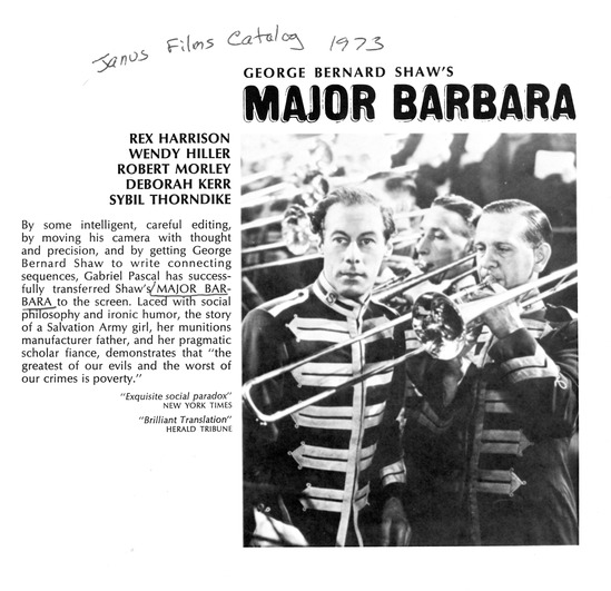 distributor materials titled Major Barbara, source: Janus Films