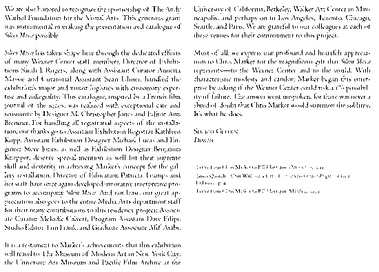 program page 9 of 42 titled Chris Marker Silent movie, source: Wexner Center for the Arts