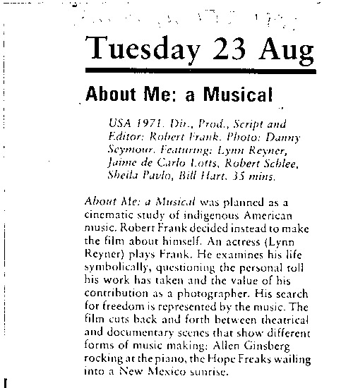 program note titled About me: a musical, source: Edinburgh Film Festival