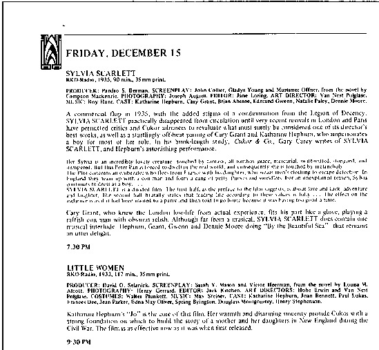 program page 9 of 12 titled The films of George Cukor, source: Pacific Film Archive