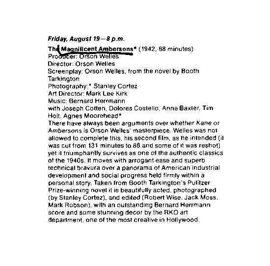 program note titled The magnificent Ambersons