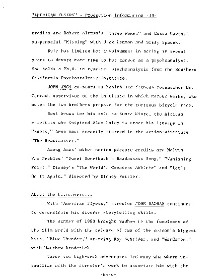 press kit page 14 of 21 titled American flyers, source: Warner Bros.