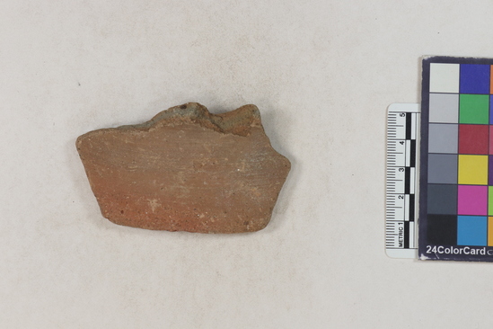 Hearst Museum object 115 of 160 titled Potsherd, accession number 16-8191, described as Potsherd: rims Section of Manta on beach currently inhabited. Numbers  8111 to 8194 are sherds picked up on beach at low tide.