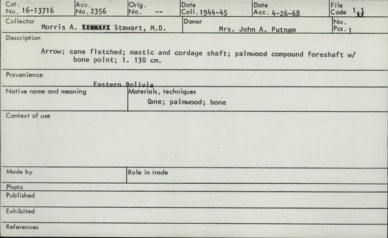 Documentation associated with Hearst Museum object titled Arrow, accession number 16-13716, no description available.