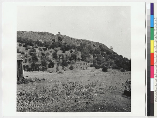 Hearst Museum object titled Black-and-white negative, accession number 15-5561, described as View from Indian rancheria at Chicken Ranch