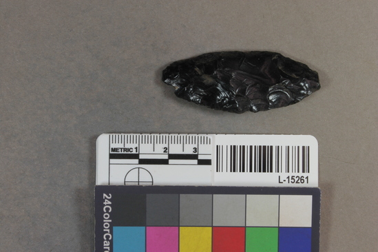 Hearst Museum object titled Knife or projectile point, accession number L-15261, described as Obsidian projectile or knife; unassociated.