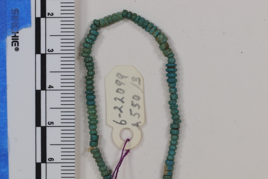 Hearst Museum object titled Beads, accession number 6-22099, described as beads, small-ring-shaped, of blue faience