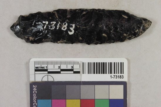 Hearst Museum object 2 of 2 titled Blade, accession number 1-73183, described as Obsidian blade