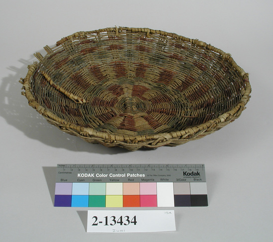 Hearst Museum object titled Basket, accession number 2-13434, described as Twined, green and red decoration.