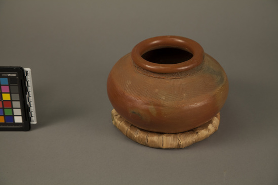 Hearst Museum object titled Red clay pot w/ ring, accession number 5-13639a,b, no description available.