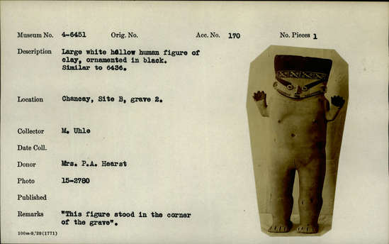 Documentation associated with Hearst Museum object titled Figure, accession number 4-6451, no description available.