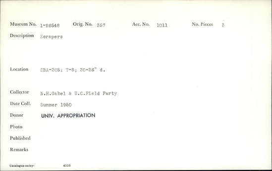Documentation associated with Hearst Museum object titled Scrapers, accession number 1-96548, described as Scrapers.