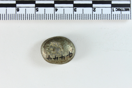 Hearst Museum object titled Coin, accession number 9-444, described as Coin; Genroku Mameita, 1695; bullet money; cost K.S.