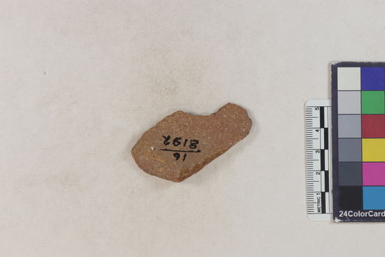 Hearst Museum object 49 of 183 titled Potsherd, accession number 16-8192, described as Potsherd: bodys Section of Manta on beach currently inhabited. Numbers  8111 to 8194 are sherds picked up on beach at low tide.