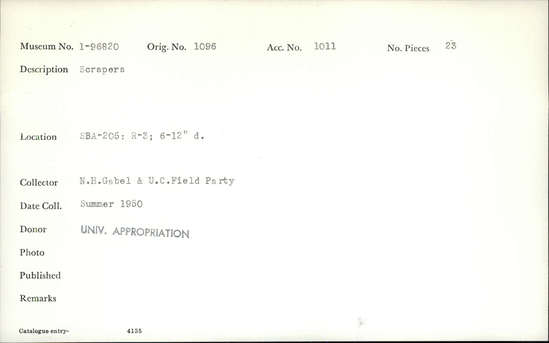 Documentation associated with Hearst Museum object titled Scrapers, accession number 1-96820, described as Scrapers.