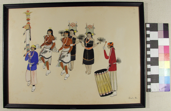 Hearst Museum object titled Watercolor painting, accession number 17-383, described as Corn Dance at Cochiti