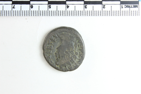 Hearst Museum object 5 of 6 titled Coin: billon tetradrachm, accession number 6-22596, described as obverse: head of Nero, left, radiate reverse: bust of Alexandria, right