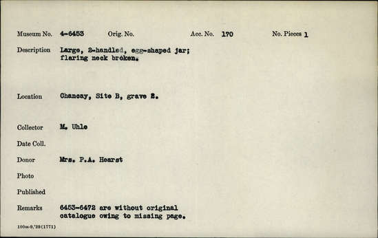 Documentation associated with Hearst Museum object no title available, accession number 4-6455, no description available.