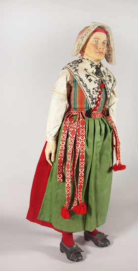 Hearst Museum object titled Doll with costume, accession number 7-405a,b, described as Female doll showing peasant’s costume of Al, Dalarna (Dalecarlia), Sweden Notice: Image restricted due to its potentially sensitive nature. Contact Museum to request access.