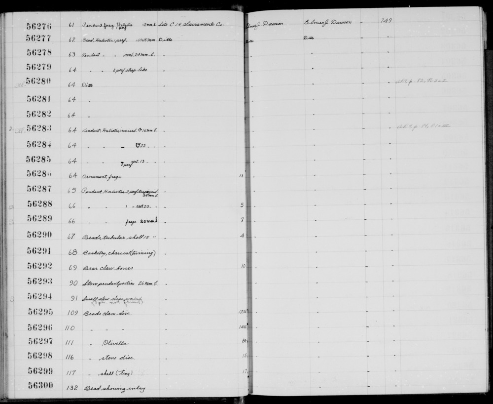 Documentation associated with Hearst Museum object titled Beads, accession number 1-56299, described as Shell, (tiny)