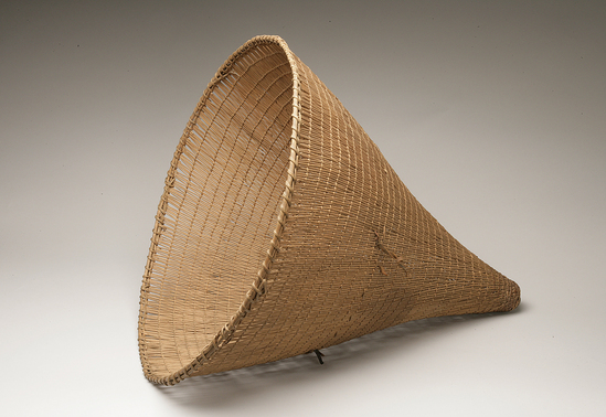 Hearst Museum object 7 of 9 titled Carrying basket, accession number 1-10493, described as Carrying basket; twined. Warp is possibly Maple (Acer macrophyllum), weft is Maple.