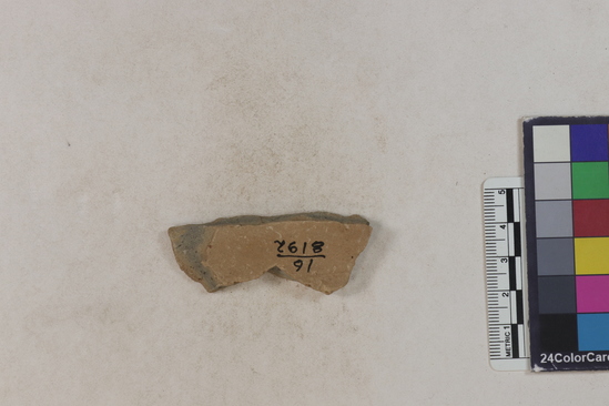 Hearst Museum object 120 of 183 titled Potsherd, accession number 16-8192, described as Potsherd: bodys Section of Manta on beach currently inhabited. Numbers  8111 to 8194 are sherds picked up on beach at low tide.