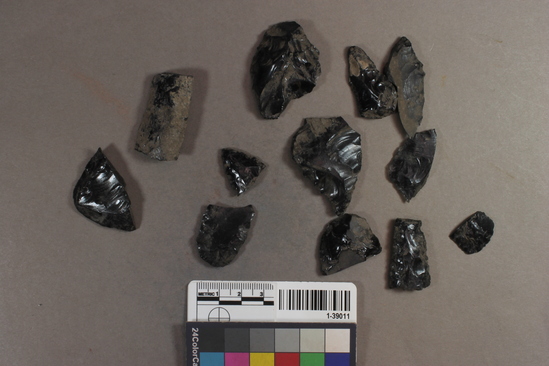 Hearst Museum object titled Projectile points, accession number 1-39011, described as Obsidian, crude.