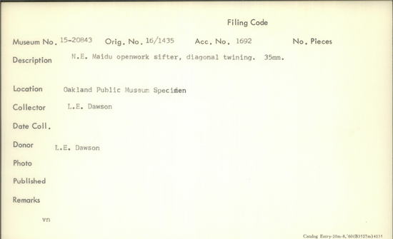 Documentation associated with Hearst Museum object titled Black-and-white negative, accession number 15-20843, no description available.