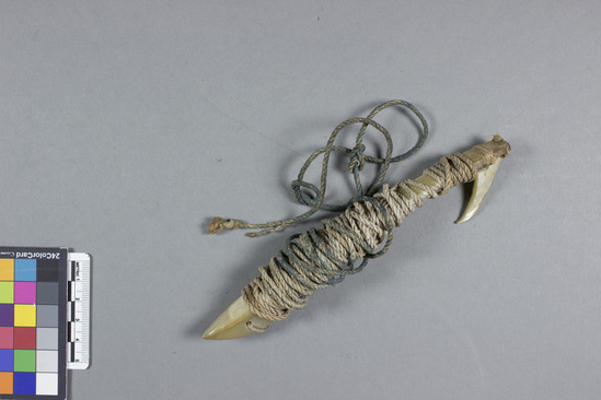 Hearst Museum object titled Fishhook and fishing line, accession number 11-37427, described as fishing hook and cord