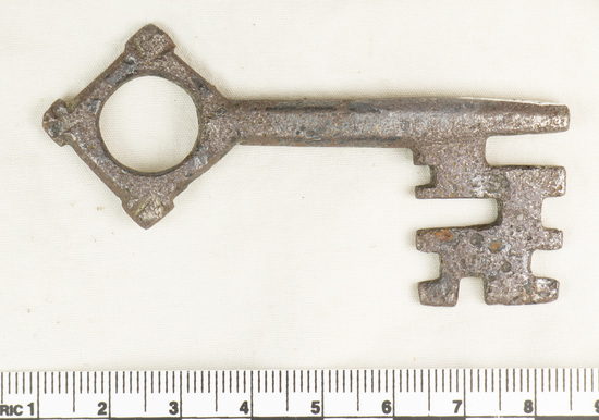 Hearst Museum object 3 of 4 titled Key, accession number 8-5365, described as Key, iron, round holed handle; 75 mm