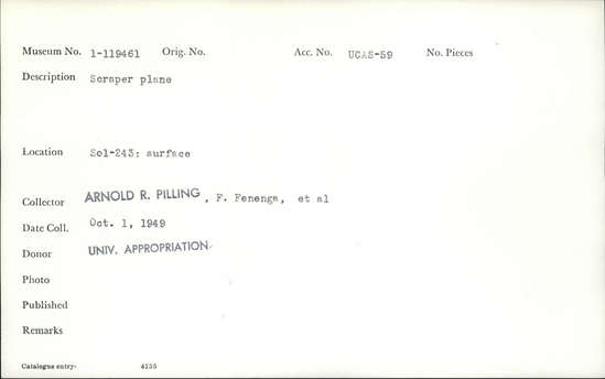 Documentation associated with Hearst Museum object titled Scraper plane, accession number 1-119461, described as scraper plane.