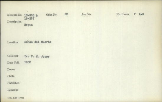 Documentation associated with Hearst Museum object titled Black-and-white negative, accession number 15-386, described as Hogan