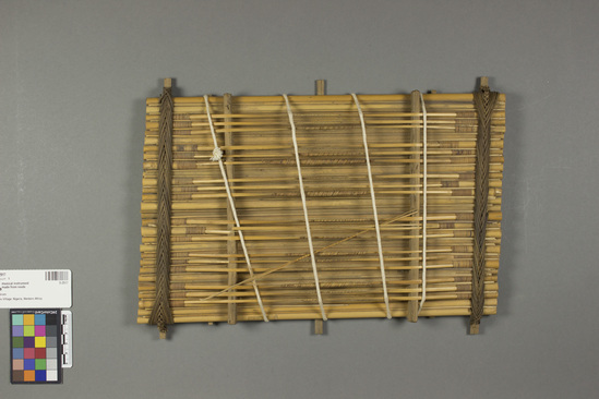 Hearst Museum object 1 of 2 titled Zither, accession number 5-2917, described as Cane zither; composed of a series of cane lashed together; “strings” made from split cane.