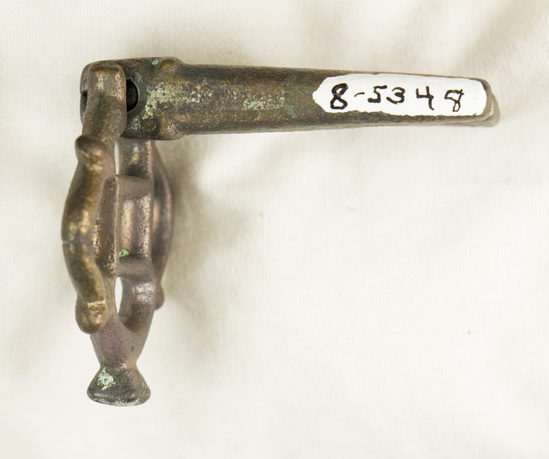 Hearst Museum object 1 of 6 titled Key, accession number 8-5348, described as Key, bronze, handle hinged 70 mm
