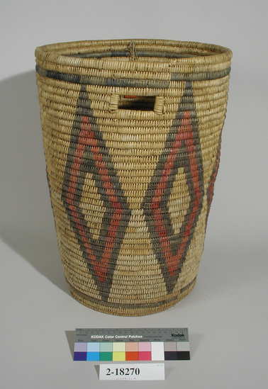 Hearst Museum object 1 of 2 titled Basket, accession number 2-18270, described as Coiled. Cylindrical.