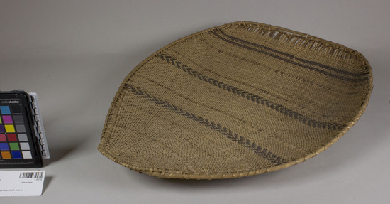 Hearst Museum object 2 of 2 titled Winnowing tray, accession number 1-70722, described as Winnowing basket, diagonal twining.  winnowing tray