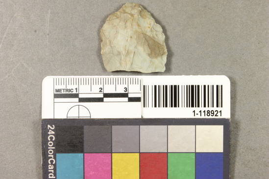 Hearst Museum object titled Projectile point, accession number 1-118921, described as projectile point, frag. chert