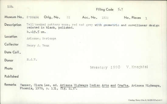 Documentation associated with Hearst Museum object titled Arrow, accession number 2-36484, described as Toy arrow, length 18 inches.