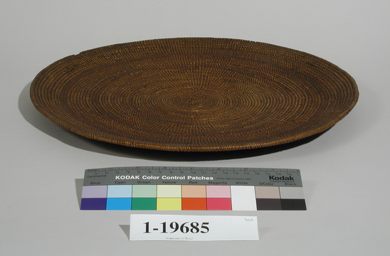 Hearst Museum object titled Tray, accession number 1-19685, described as Coiled basketry tray used as sifter.